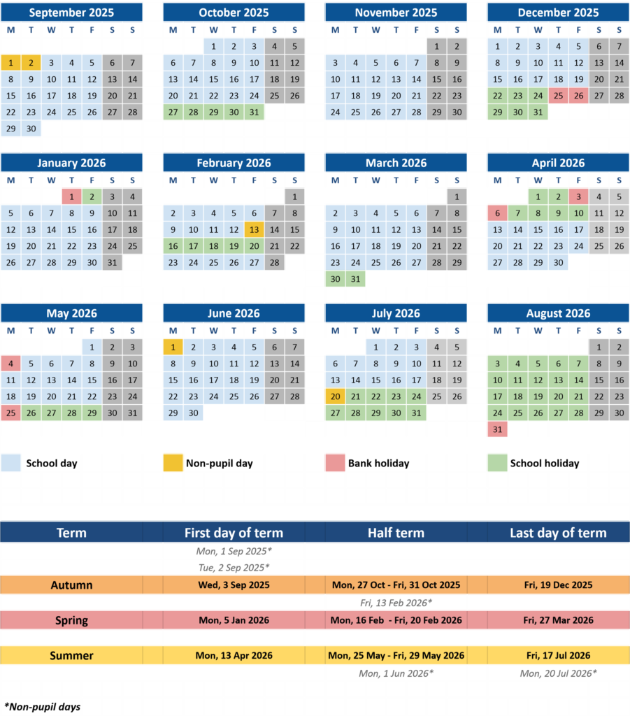 school calander dates for 2025 to 2026